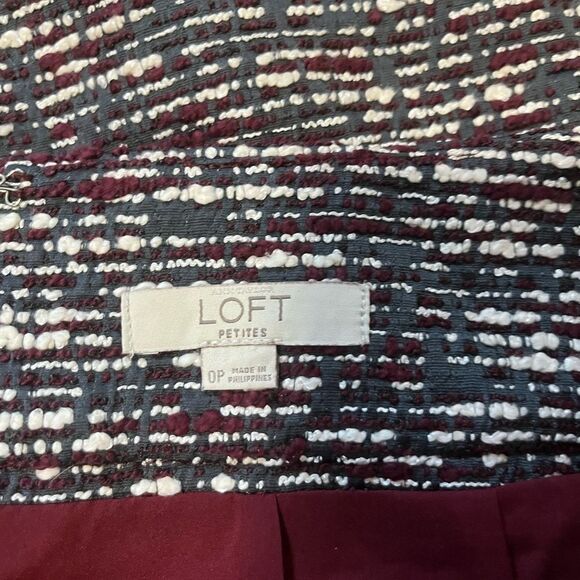 🟢LOFT Tweed Burgundy & Gray Mini Skirt Size 0P - Picture 6 of 7